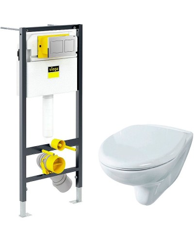 Комплект унитаза Rosa Элеганс Люкс Вн УнБ32 4620008195438 с инсталляцией Viega Prevista Dry 8524.14 792596 с сиденьем Микролифт и клавишей смыва Хром
