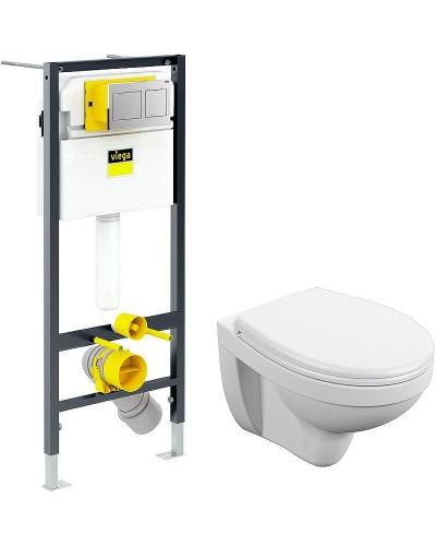 Комплект унитаза Cersanit Delfi TPL S-MZ-DELFI-PL с инсталляцией Viega Prevista Dry 8524.14 792596 с сиденьем Микролифт и клавишей смыва Хром