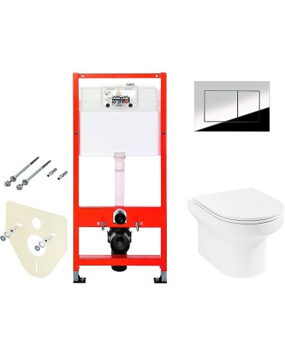 Комплект унитаза Jacob Delafon Elite EDX114RU-00 с инсталляцией Tece Profil 9400412 с сиденьем Микролифт и клавишей смыва Хром глянцевый