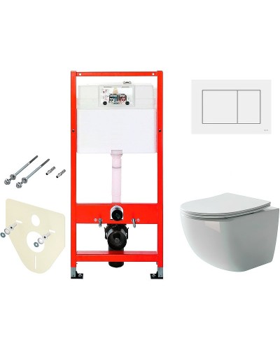 Комплект унитаза Ceramica Nova Forma CN3009 с инсталляцией Tece Base 9400413 с сиденьем Микролифт и Белой клавишей смыва