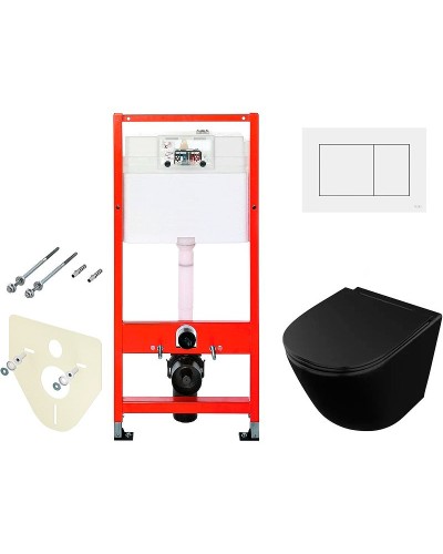 Комплект унитаза Owl 1975 Vind Cirkel-H OWLT190305 с инсталляцией Tece Base 9400413 с сиденьем Микролифт и Белой клавишей смыва