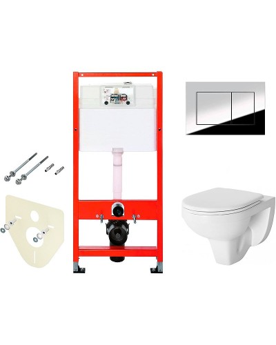 Комплект унитаза Damixa Jupiter DX77C1738SC с инсталляцией Tece Profil 9400412 с сиденьем Микролифт и клавишей смыва Хром глянцевый