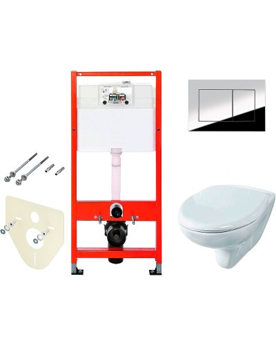 Комплект унитаза Rosa Элеганс Люкс Вн УнБ32 4620008195438 с инсталляцией Tece Profil 9400412 с сиденьем Микролифт и клавишей смыва Хром глянцевый