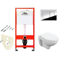 Комплект унитаза Cersanit Delfi TPL S-MZ-DELFI-PL с инсталляцией Tece Profil 9400412 с сиденьем Микролифт и клавишей смыва Хром глянцевый