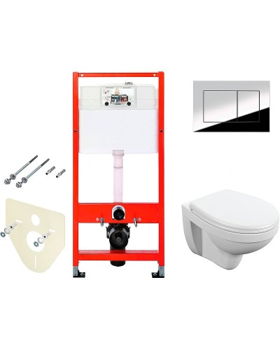 Комплект унитаза Cersanit Delfi TPL S-MZ-DELFI-PL с инсталляцией Tece Profil 9400412 с сиденьем Микролифт и клавишей смыва Хром глянцевый