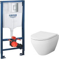 Комплект унитаза AM.PM Spirit FlashClean C701700WH + C707857WH с инсталляцией Grohe Rapid SL 38772001 с сиденьем Микролифт и клавишей смыва Хром