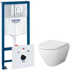 Комплект унитаза AM.PM Spirit FlashClean C701700WH + C707857WH с инсталляцией Grohe Rapid SL 38775001 с сиденьем Микролифт и клавишей смыва Хром