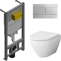 Комплект унитаза AM.PM Spirit FlashClean C701700WH + C707857WH с сиденьем Микролифт и инсталляцией Jacob Delafon E29025-NF + E4316-CP с клавишей смыва Хром