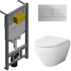 Комплект унитаза AM.PM Spirit FlashClean C701700WH + C707857WH с сиденьем Микролифт и инсталляцией Jacob Delafon E29025-NF + E4316-CP с клавишей смыва Хром