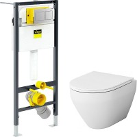 Комплект унитаза AM.PM Spirit FlashClean C701700WH + C707857WH с инсталляцией Viega Prevista Dry 8524.14 792596 с сиденьем Микролифт и клавишей смыва Хром