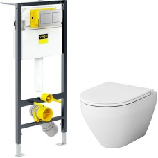 Комплект унитаза AM.PM Spirit FlashClean C701700WH + C707857WH с инсталляцией Viega Prevista Dry 8524.14 792596 с сиденьем Микролифт и клавишей смыва Хром