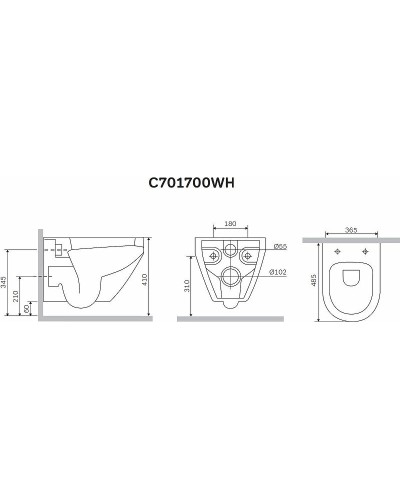 Комплект унитаза AM.PM Spirit FlashClean C701700WH + C707857WH с инсталляцией Tece Profil 9400412 с сиденьем Микролифт и клавишей смыва Хром глянцевый