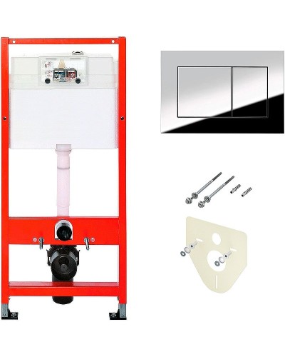 Комплект унитаза AM.PM Spirit FlashClean C701700WH + C707857WH с инсталляцией Tece Profil 9400412 с сиденьем Микролифт и клавишей смыва Хром глянцевый