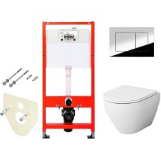 Комплект унитаза AM.PM Spirit FlashClean C701700WH + C707857WH с инсталляцией Tece Profil 9400412 с сиденьем Микролифт и клавишей смыва Хром глянцевый