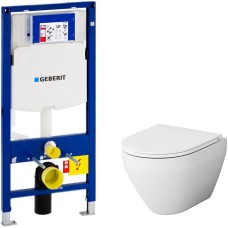Комплект унитаза AM.PM Spirit FlashClean C701700WH + C707857WH с инсталляцией Geberit Duofix Sigma UP320 111.300.00.5 с сиденьем Микролифт