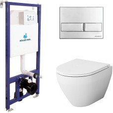 Комплект унитаза AM.PM Spirit FlashClean C701700WH + C707857WH с инсталляцией Koller Pool DUNE1200SL + Neon с сиденьем Микролифт и клавишей смыва Хром