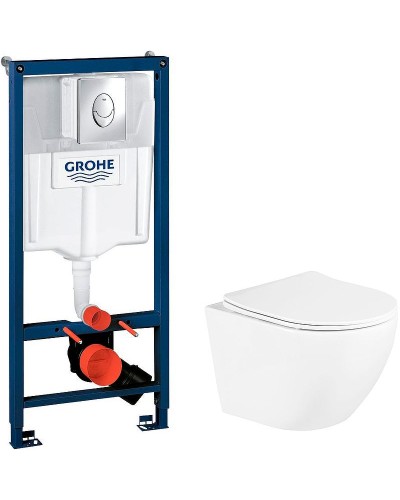 Комплект унитаза BelBagno Uno BB3105CHR/SC с инсталляцией Grohe Rapid SL 38721001 с сиденьем Микролифт и клавишей смыва Хром