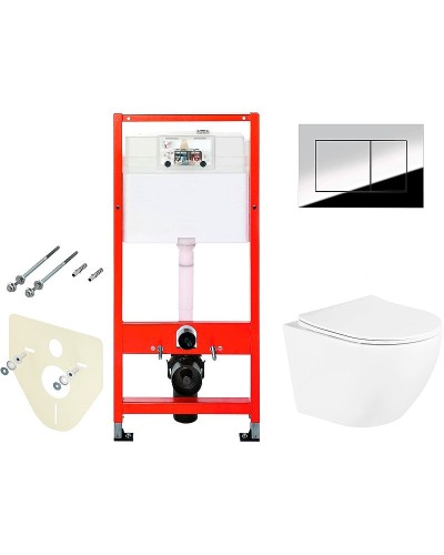 Комплект унитаза BelBagno Uno BB3105CHR/SC с инсталляцией Tece Profil 9400412 с сиденьем Микролифт и клавишей смыва Хром глянцевый