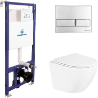 Комплект унитаза BelBagno Uno BB3105CHR/SC с инсталляцией Koller Pool DUNE1200SL+Neon с сиденьем Микролифт и клавишей смыва Хром