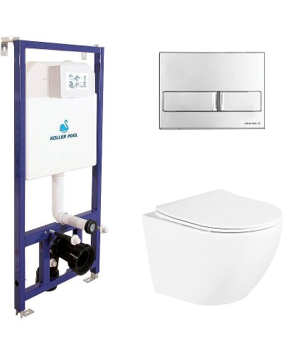 Комплект унитаза BelBagno Uno BB3105CHR/SC с инсталляцией Koller Pool DUNE1200SL+Neon с сиденьем Микролифт и клавишей смыва Хром