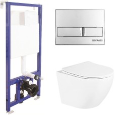 Комплект унитаза BelBagno Uno BB3105CHR/SC с инсталляцией Berges Wasserhaus Novum L3 040213 с сиденьем Микролифт и клавишей смыва Хром