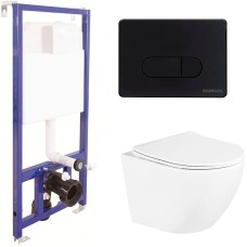 Комплект унитаза BelBagno Uno BB3105CHR/SC с инсталляцией Berges Wasserhaus Novum D5 040235 с сиденьем Микролифт и Черной матовой клавишей смыва