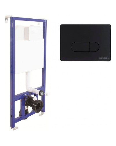 Комплект унитаза BelBagno Uno BB3105CHR/SC с инсталляцией Berges Wasserhaus Novum D5 040235 с сиденьем Микролифт и Черной матовой клавишей смыва