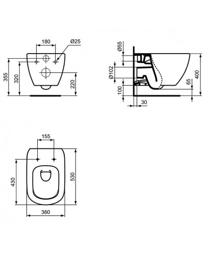 Комплект унитаза с инсталляцией Ideal Standard Tesi T3868V3 с сиденьем Микролифт