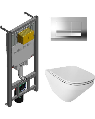 Комплект унитаза с инсталляцией Jacob Delafon Modern Life E21773RU-00 с сиденьем Микролифт и клавишей смыва Хром глянцевый