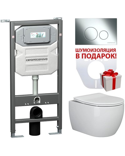 Комплект унитаза с инсталляцией Ceramica Nova Play CN3001_1001CH_1000 с сиденьем Микролифт и клавишей смыва Хром