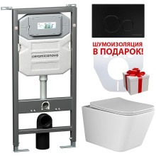 Комплект унитаза с инсталляцией Ceramica Nova Metric CN3007_1001B_1000 с сиденьем Микролифт и Черной матовой клавишей смыва