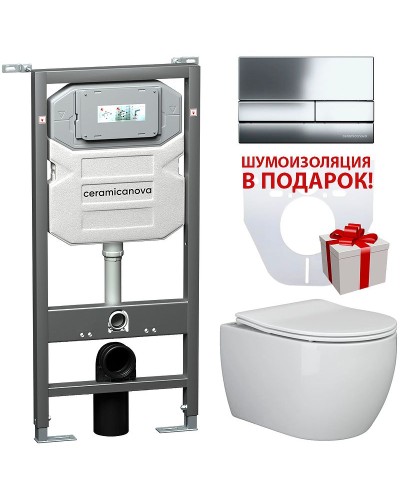 Комплект унитаза с инсталляцией Ceramica Nova Metric CN3007_1002CH_1000 с сиденьем Микролифт и клавишей смыва Хром