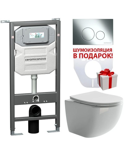 Комплект унитаза с инсталляцией Ceramica Nova Forma CN3009_1001CH_1000 с сиденьем Микролифт и клавишей смыва Хром