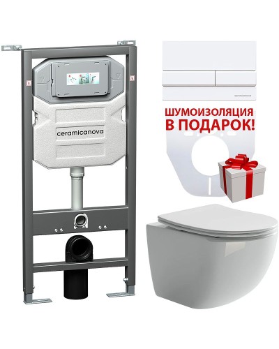 Комплект унитаза с инсталляцией Ceramica Nova Forma CN3009_1002W_1000 с сиденьем Микролифт и Белой клавишей смыва