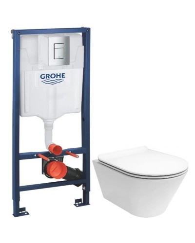 Комплект подвесной унитаз Kerama Marazzi Plaza Modern PLMR.wc.02 + PLM1.seat.02WHT + система инсталляции Grohe 38772001