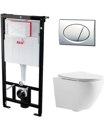 Комплект унитаза CeramaLux 2197 с инсталляцией Alcaplast Sadromodul AM101/1120-3:1 RU M71-0001 с сиденьем Микролифт и клавишей смыва Хром