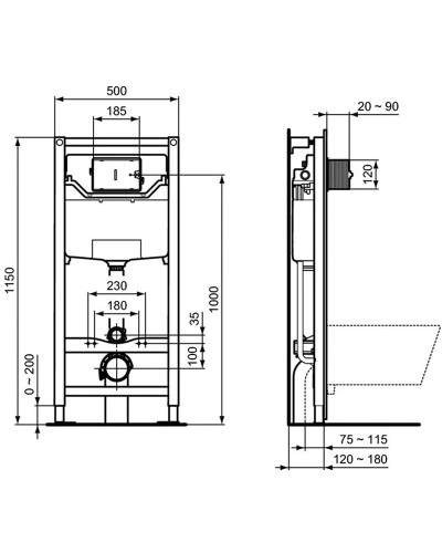 Комплект унитаза с инсталляцией Ideal Standard Connect Air Prosys R031001 с сиденьем Микролифт и клавишей смыва Хром