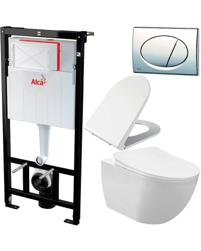 Комплект унитаза Creavit Free FE320-11CB00E-0000+KC0103.03.0000E с сиденьем Микролифт и инсталляцией Alcaplast Sadroмodul AM101/1120-0001+M71 с клавишей смыва Хром