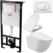 Комплект унитаза Creavit Free FE320-11CB00E-0000+KC0103.03.0000E с сиденьем Микролифт и инсталляцией Alcaplast Sadroмodul AM101/1120-0001+M70 с Белой клавишей смыва