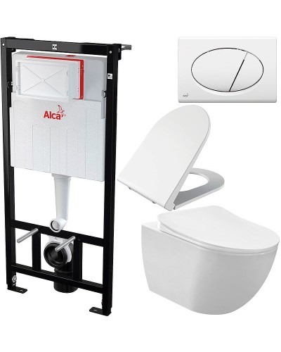 Комплект унитаза Creavit Free FE320-11CB00E-0000+KC0103.03.0000E с сиденьем Микролифт и инсталляцией Alcaplast Sadroмodul AM101/1120-0001+M70 с Белой клавишей смыва