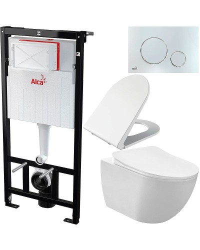 Комплект унитаза Creavit Free FE320-11CB00E-0000+KC0103.03.0000E с сиденьем Микролифт и инсталляцией Alcaplast Sadroмodul AM101/1120-0001+M671 с клавишей смыва Хром