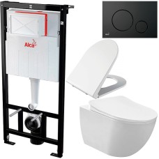 Комплект унитаза Creavit Free FE320-11CB00E-0000+KC0103.03.0000E с сиденьем Микролифт и инсталляцией Alcaplast Sadroмodul AM101/1120-0001+M678 с Черной матовой клавишей смыва