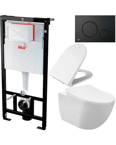 Комплект унитаза Creavit Free FE320-11CB00E-0000+KC0103.03.0000E с сиденьем Микролифт и инсталляцией Alcaplast Sadroмodul AM101/1120-0001+M678 с Черной матовой клавишей смыва