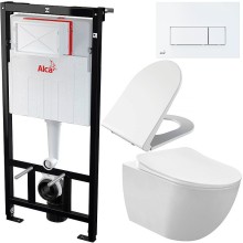 Комплект унитаза Creavit Free FE320-11CB00E-0000+KC0103.03.0000E с сиденьем Микролифт и инсталляцией Alcaplast Sadroмodul AM101/1120-0001+M570 с Белой клавишей смыва