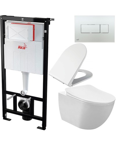 Комплект унитаза Creavit Free FE320-11CB00E-0000+KC0103.03.0000E с сиденьем Микролифт и инсталляцией Alcaplast Sadroмodul AM101/1120-0001+M371 с клавишей смыва Хром