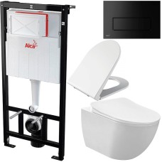 Комплект унитаза Creavit Free FE320-11CB00E-0000+KC0103.03.0000E с сиденьем Микролифт и инсталляцией Alcaplast Sadroмodul AM101/1120-0001+M578 с Черной матовой клавишей смыва