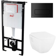 Комплект унитаза Creavit Trend TP326-11CB00E-0000+KC2103.01.0000E с сиденьем Микролифт и инсталляцией Alcaplast Sadroмodul AM101/1120-0001+M578 с Черной матовой клавишей смыва