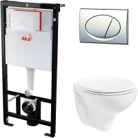 Комплект унитаза Creavit Perla TP320-11CB00E-0000+KC0703.01.0000E с сиденьем Микролифт и инсталляцией Alcaplast Sadroмodul AM101/1120-0001+M71 с клавишей смыва Хром