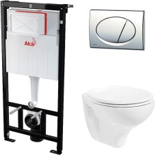 Комплект унитаза Creavit Perla TP320-11CB00E-0000+KC0703.01.0000E с сиденьем Микролифт и инсталляцией Alcaplast Sadroмodul AM101/1120-0001+M71 с клавишей смыва Хром