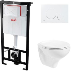 Комплект унитаза Creavit Perla TP320-11CB00E-0000+KC0703.01.0000E с сиденьем Микролифт и инсталляцией Alcaplast Sadroмodul AM101/1120-0001+M670 с Белой клавишей смыва